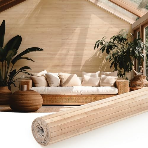 Juexica 1 Pcs Natural Bamboo Wall Panel for Interior Wall 48''x96'' Bamboo Covering Renewable Pole Wainscoting Room Divider Wrap Decor for Bedroom Living Room Kitchen Island Office (Light Carbonized) by Juexica