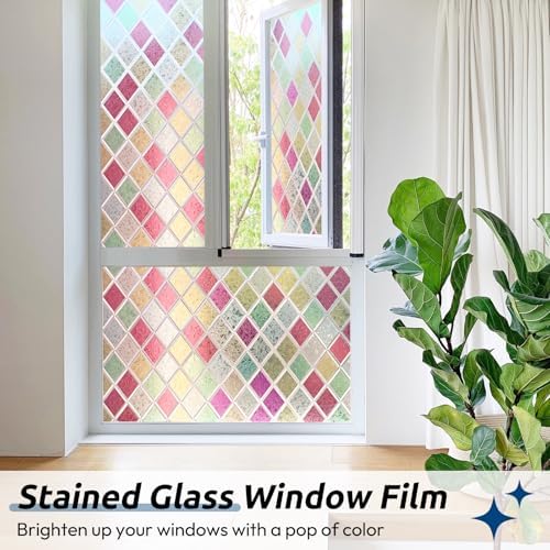 rabbitgoo Window Privacy Film, Stained Glass, Multicolor 17.5" x 118.1" - Image 2