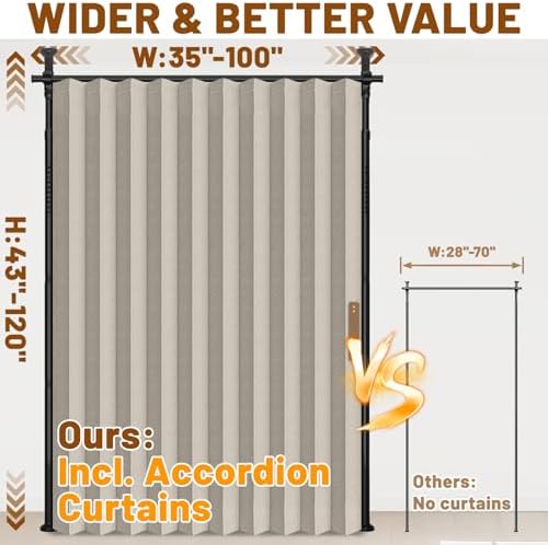 AJAZZ Room Divider Curtain (Cream White, W100 x L96 in,1 Panel)+ Curtain Rods No Drilling Adjustable Tension (H) 43-120×(W) 35-100 in, Heavy Duty Wall Divider for Apartment/Dorm - Image 2