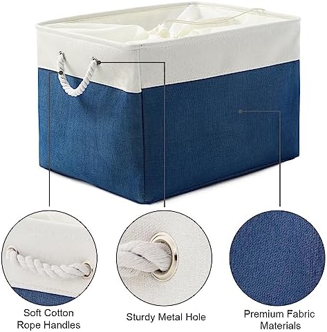 TheWarmHome Organization and Storage Basket for Shelves - Jumbo 3 Pack 20x16x14 inch Collapsible Storage Bins for Organizing, Canves Storage Cubes for Gift Organizer Toys Closet (White & Jean Blue) - Image 6