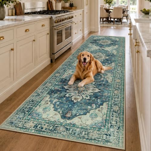 RELEANY Washable Area Rug, Runner 3'x10', Blue/Vintage Dark Blue - Image 2