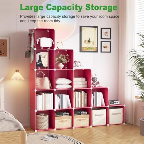 C&AHOME 16 Cube Storage Organizer Cube Shelves Units Storage Cubes, Red - Image 3