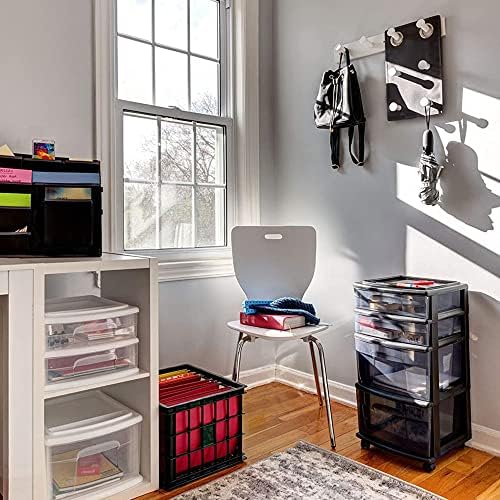 HOMZ Drawer Tower, 4-Tier Storage Cart with Removable Wheels, Black Frame - Image 2