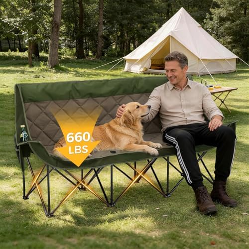Padded 3 Person Camping Chair, Oversized Camping Couch Support 660lb, Green - Image 4