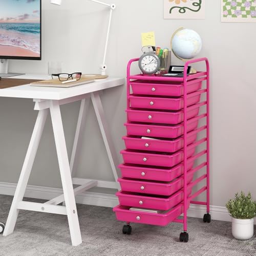 MEDIMALL 10 Drawers Rolling Storage Cart, Multipurpose Craft Storage Cart with Wheels, Mobile Tools Scrapbook Paper Organizer Cart for Office School Home Use - Image 2