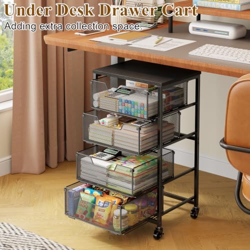 Storage Drawer Cart with Wood Top, 150 LBS Heavy Duty Metal Mesh Drawer Unit, Rolling Organizer with Anti-Drop Tracks for Closet, Bedroom Vanity, Kitchen Pantry, Office, Bathroom - Image 6