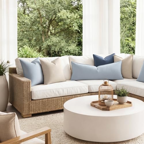 MIULEE Decorative Linen Lumbar Pillow Cover 14x36 Inch Light Blue - Image 6