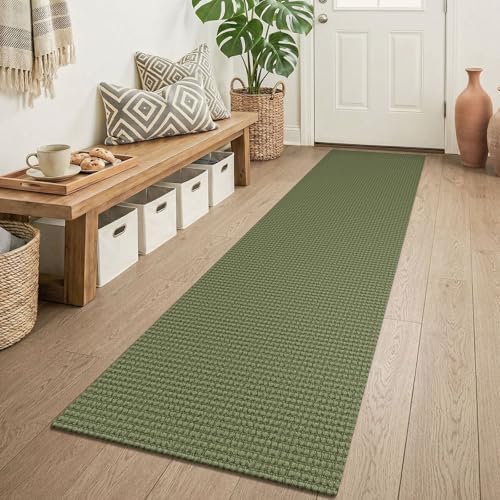 KOZYFLY Cotton 2x6 Washable Runner Rug, Non Slip Runners for Hallway, Woven Entryway Runner, Braided Floor Carpet Runner for Entry, Kitchen, Bedside, Hall, Olive Green/Earthy Green by KOZYFLY