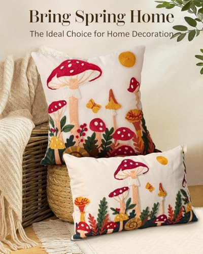 Embroidered Throw Pillow Cover 20x20 Inch, Mushroom Moon - Image 5