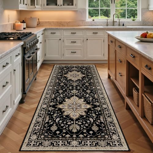 RELEANY Washable Area Rug, Runner 3'x6', Black/Neutral by RELEANY