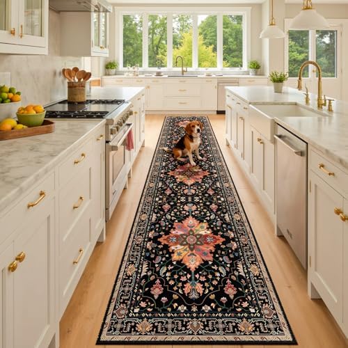 RELEANY Washable Area Rug, Runner 2'6"x10', Black/Colorful - Image 3