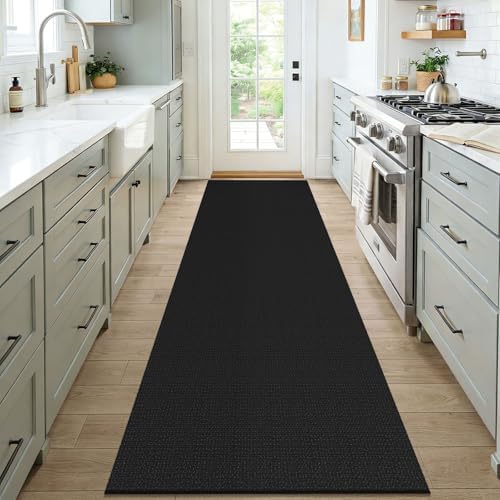 KOZYFLY Black 3x7 Washable Kitchen Runner Rug, Non Slip Wide Runners for Hallway, Cotton Entryway Runner, Braided Floor Carpet for Entry, Kitchen, Bedside, Hall, Black/Dark Grey - Image 2