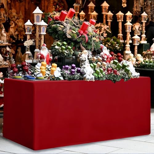 Nasitos 2 Pack 8ft Tablecloth Fitted Red Trade Show Table Covers-Open Back Christmas Tablecloth Washable Fabric Table Cloth for Craft Show, Events, Vendor Booth - Image 3