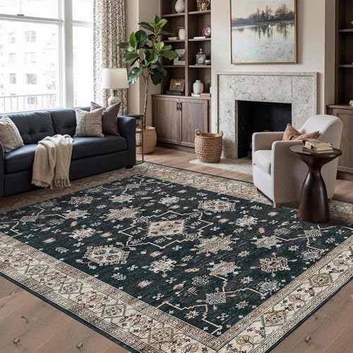 Rugxara Black 6x9 Area Rugs Washable Rug for Living Room Dining Bedroom by Rugxara