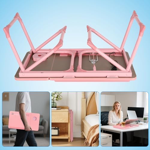 Laptop Bed Desk, Adjustable Lap Desk, Small Laptop Table with USB Charge Port, Desktop Card &Pen Slot, Cup Holder, Foldable Bed Tray Table for Couch Sofa Chair Floor Eating Working - Image 7