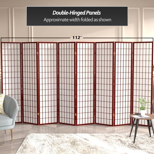 Red Lantern 6 ft. Tall Window Pane Shoji Screen - Rosewood - 8 Panels - Image 6