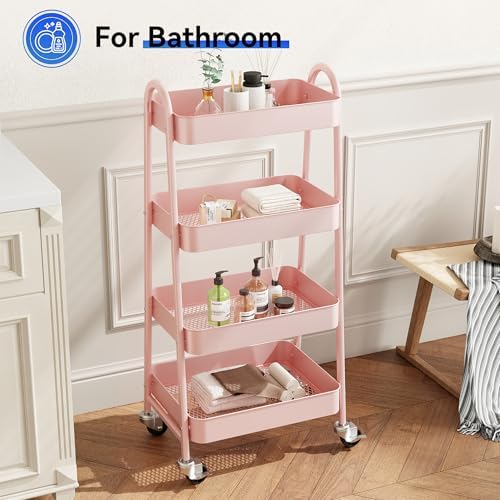 OLIXIS Metal 4 Tiers Rolling Storage Utility Cart with Lockable Wheels - Image 5