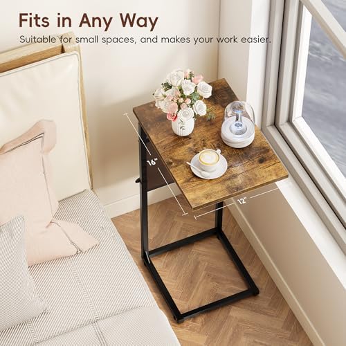 Vagusicc C-Shaped End Table, Small Side Table for Couch, Sofa Table Adjustable Height End Tables Living Room, Bedside Slide Under Couch Table for Sofa, TV Tray Table with Metal Frame for Bedroom,Brown - Image 5
