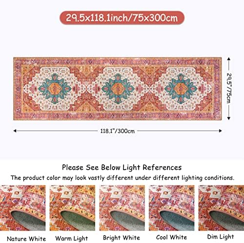 Moynesa Ultra-Thin Washable Rug - 2'6" x 10' Pink Long Hallway Carpet, Vintage Non Skid Non Shedding Low Pile Bedroom Mat for Girl's Room, Bathroom, Kitchen - Image 2