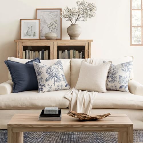 Set of 2 Euro Floral Pillow Covers 24x24 Inch Navy Blue - Image 4