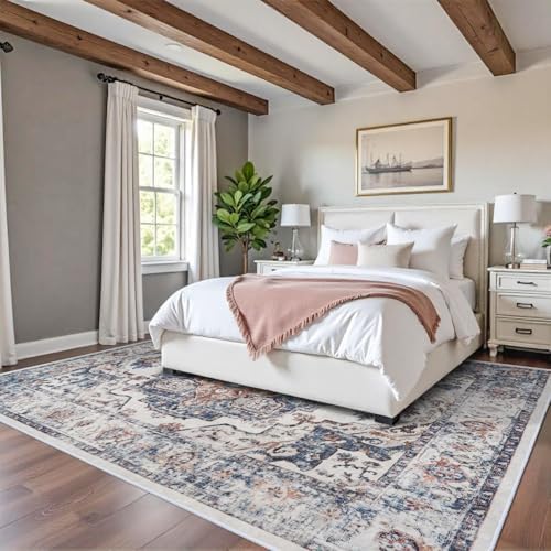 Washable 8x10 Living Room Rug: Oriental Water Resistant Rugs for Bedroom Dining Room Distressed Non Slip Ultra Soft Carpet for Nursery Farmhouse Medallion Home Decor Floor Decoration Mat(8x10 Brick) - Image 3