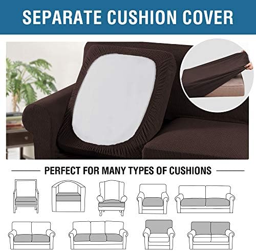 H.VERSAILTEX 4 Piece Stretch Sofa Covers for 3 Cushion Couch Covers for Living Room Furniture Slipcovers (Base Cover Plus 3 Seat Cushion Covers) Upgraded Thicker Jacquard Fabric (XL Sofa, Chocolate) - Image 5