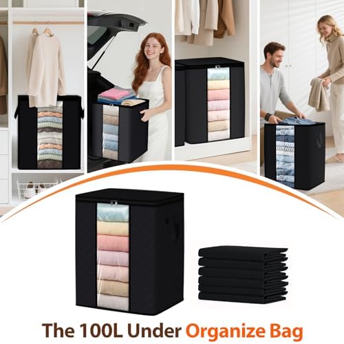 SpaceWhisper 6 Pack 100L Clothes Storage, Foldable Storage Bags, Black - Image 6