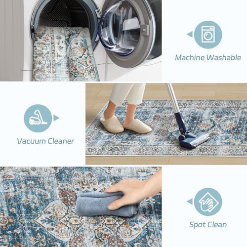 Madane Kitchen Runner 2'6''x8' Soft Rug Runners for Hallways, Navy - Image 4
