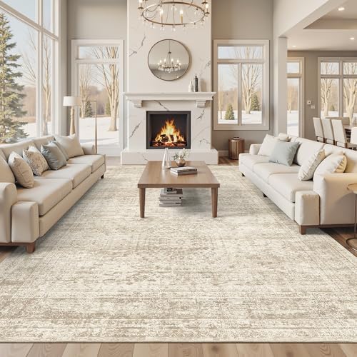 Soalmost 12x15 Washable Area Rugs Soft Living Room Rug Abstract Beige by Soalmost