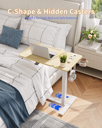 YIHAYO 24 x 16 Inches Electric Adjustable Overbed Bedside Table, Natural - Image 5