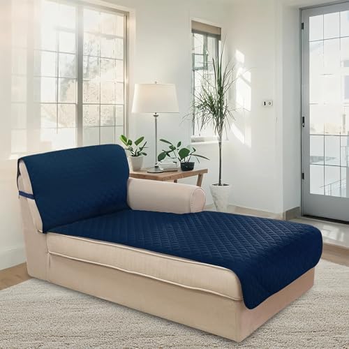 U-NICE HOME Sectional Couch Cover Chaise Lounge Cover, Navy/Taupe - Image 2