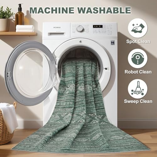 Nakagishi Boho 5x7 Area Rug Living Room Rugs Machine Washable Green - Image 2