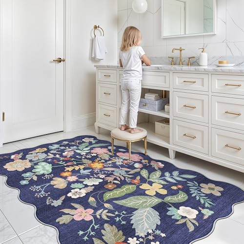 4x6 Living Room Area Rugs: Washable Boho Bedside Rug Non-Slip Floral Small Low Pile Carpet for Kitchen Bedroom Non-Shedding Floor Mat for Kids Room Office Durable Mat for High traffic Area(4x6，Purple) - Image 4
