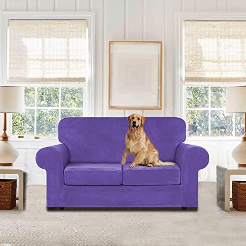 WEERRW Velvet Stretch 3 Pieces Couch Cover for Sofa Washable, Purple - Image 2