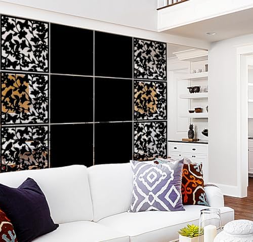 Lchen Hanging Wall Divider,12pcs PVC Room Partition Screen Panel with Butterfly Flower Bird for Home,Office,Hotel,Bar Decoration(black02) - Image 3
