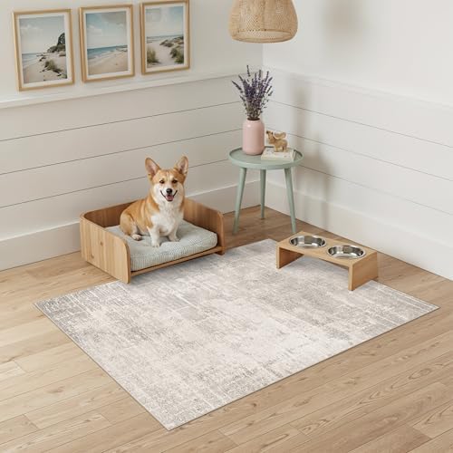 HAOYUNLAI 2x3 Entryway Area Rug: Washable Kitchen Bedroom Carpet Soft Abstract Laundry Bathroom Rugs with Non-Slip Backing Easy-Clean Distressed Home Decor Floor Mat for Pets Family (2x3,Beige/Cream) - Image 2