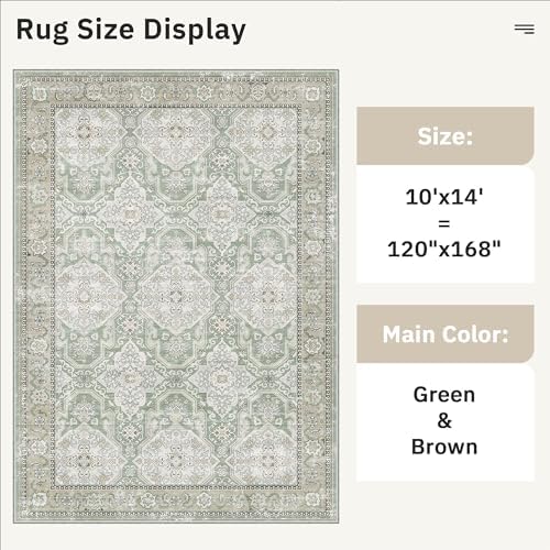 Soalmost 10x14 Area Rugs for Living Room Washable Rug Non-Slip Green/Brown - Image 5