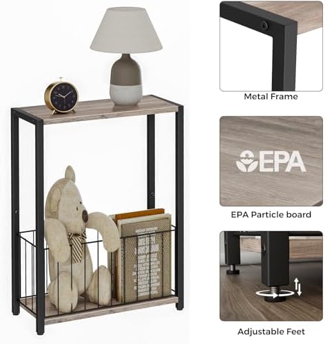 Homleke Narrow Side Table with Magazine Holder, Skinny End Table - Image 6