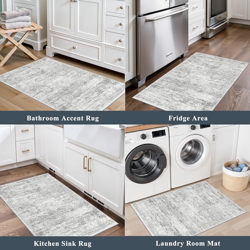 Kitchen Mats for Floor 2 Piece, Non Slip Washable Kitchen Rugs Sets for Floor, Soft Low Pile Kitchen Area Rug for Kitchen Sink Laundry Entryway (Grey Ivory, 2x3+2x4) - Image 4