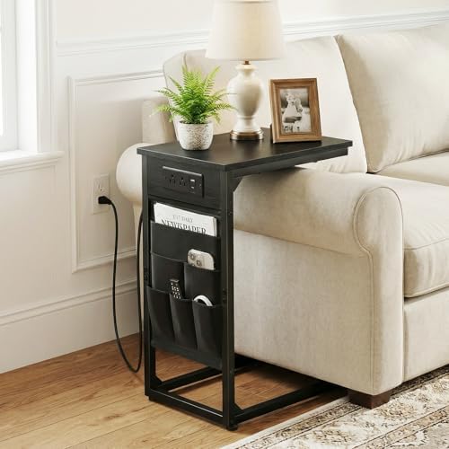 AMHANCIBLE C Shaped End Table with Charging Station, TV Trays, Set of 2 - Image 2