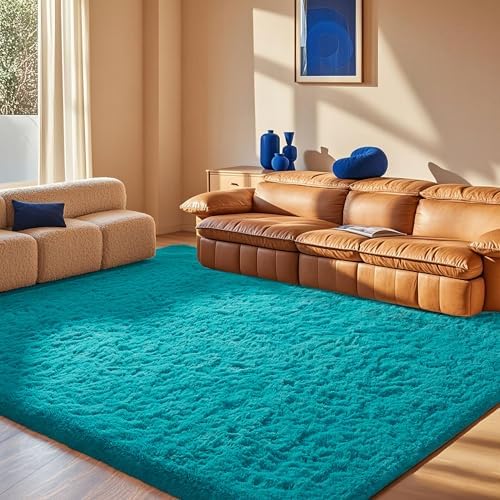 Ophanie Teal Rugs for Bedroom Living Room, Fluffy Fuzzy Furry Carpet, Plush Soft Shaggy Bedside Indoor Floor 4x6 Area Rug for Kids Girls Boys Baby Teen Dorm Nursery Decor with Over 99 pcs Pile fibers - Image 3