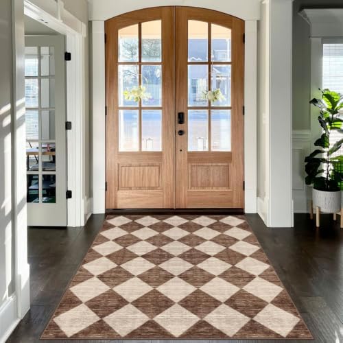 4x6 Covered Outdoor Patio Rug - Brown Beige Checkered Entry Rug - Image 4
