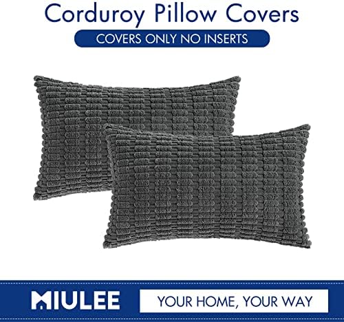 MIULEE Lumbar Corduroy Decorative Throw Pillow Covers 12x20 Dark Grey - Image 6