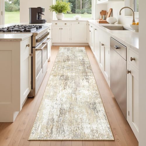 RELEANY Washable Runner 2'x6' Abstract Area Rug for Hallway Neutral Brown by RELEANY