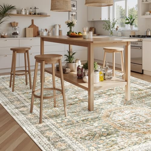 Soalmost Washable Area Rug 8x10 Large Soft Living Room Rugs Green/Orange - Image 4