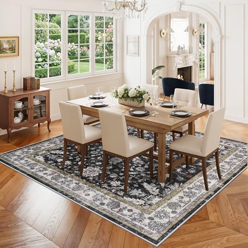 Square Rugs 5x5 Washable for Entryway: Non Slip Indoor Foot Carpet for Living Room, Boho Soft Black 5'x5' Low Pile Neutral Area Rug for Kitchen Dining Room Bathroom (Black, 5x5) - Image 4