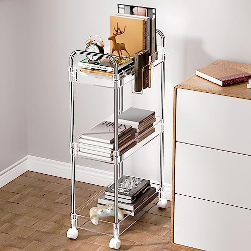 SPACEKEEPER 3 Tier Acrylic Storage Rolling Cart Clear Bathroom Cart Organizer, Transparency Laundry Room Organization Mobile Shelving Unit Multifunction Rolling Utility Cart for Office Living Room - Image 5