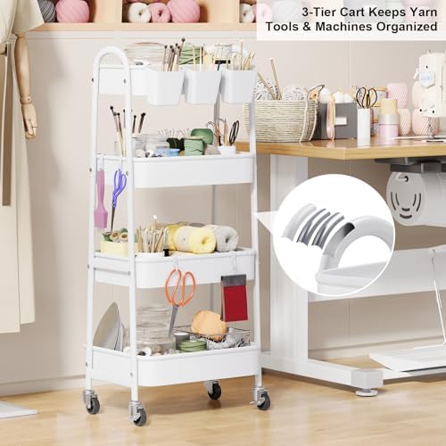 White 4 Tier Rolling Cart Metal with Wheels,Heavy Duty Utility Storage Cart - Image 5