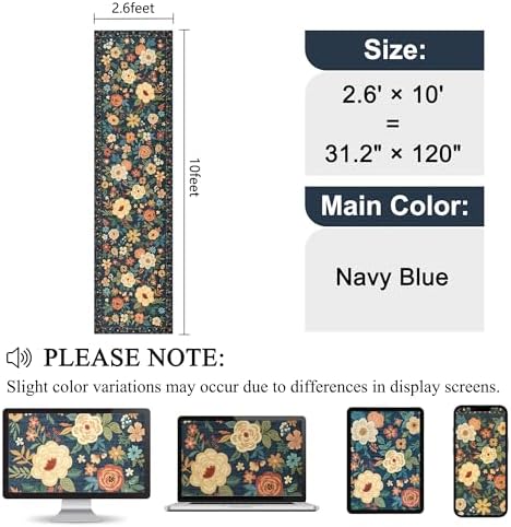 DUKINO 2.6x10 Hallway Runner Rug Washable Kitchen Rugs Non Slip, Navy Blue - Image 2
