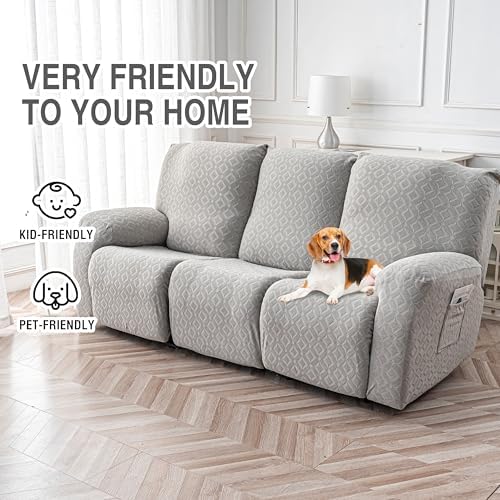 Gennia Waterproof Recliner Sofa Cover,3 Seat Couch Cover,Light Gray - Image 4